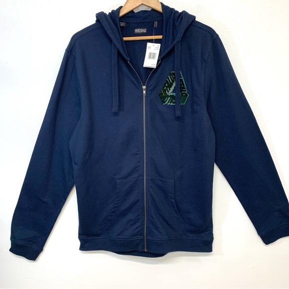 Buffalo David Bitton Sweatshirt Men‎ XL  Full Zip Organic Cotton Navy Blue Logo - Picture 1 of 10